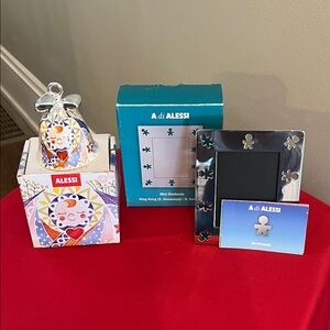 New in original boxes ALESSI Xmas tree ornament and Signature Picture Frame